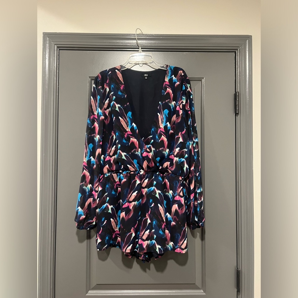 Lucca, purple, multicolored, romper, size large, only worn a couple times